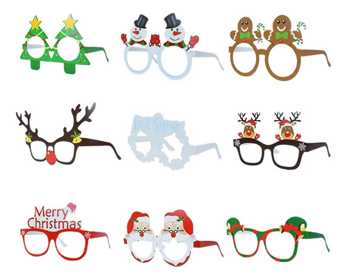 9 Piezas De Adornos Para Gafas De Navidad Con Montura De Pap