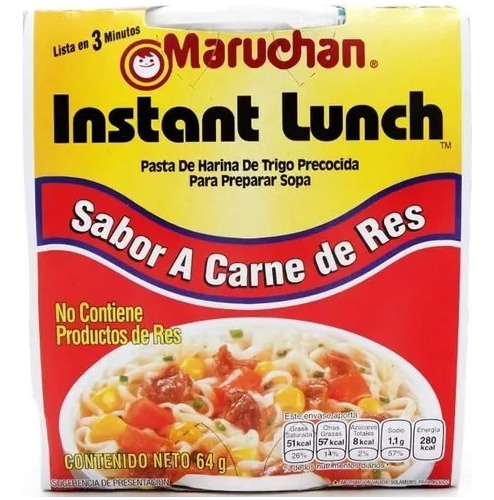 Pack Sopa Maruchan 12 Piezas Sabor Carne De Res De 64 Grs. C