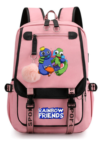 Mochila Escolar Rainbow Friends Para Estudiantes, Gorra Gran