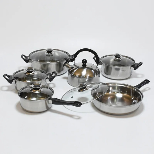 Juego De Utensilios Ollas De Cocina 12 Piezas Mango Negro