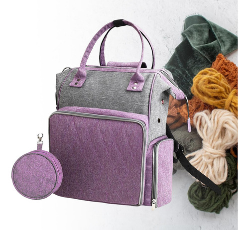 Bolsa De Tejer Mochila Para Gancho De Ganchillo Gris Violeta