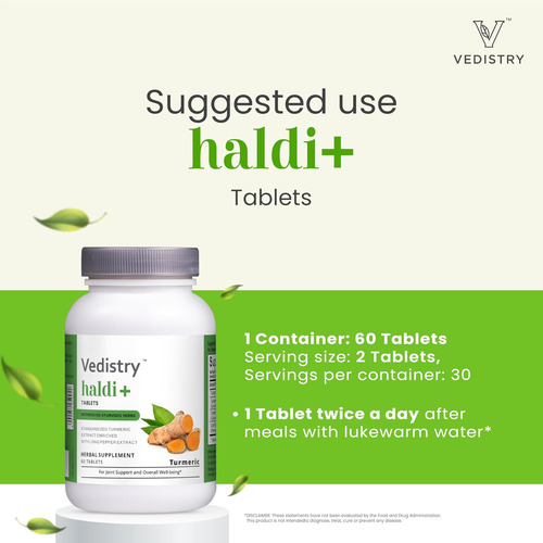 Vedistry Haldi + Comprimidos 850 Mg Com Cúrcuma, 95% De Curc