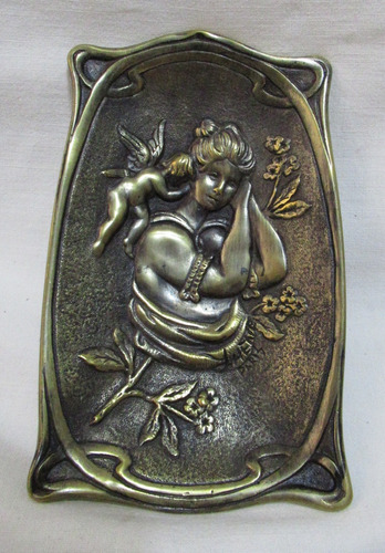 Antigua Bandeja Joyas Bronce Diosa Ángel Firma J Hene Paris