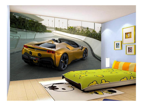 Papel De Parede 3d Carro Ferrari Amarela Pista M² Car142