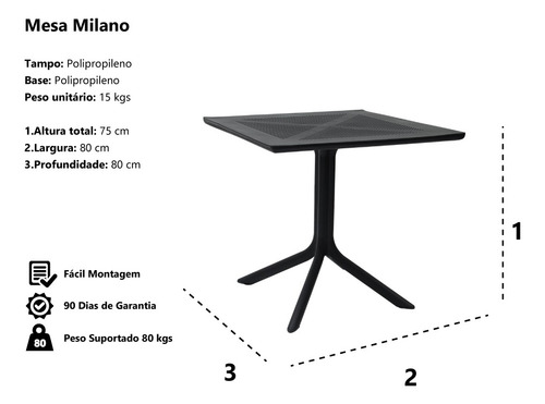 Imagem 4 de 4 de Mesa De Jantar Quadrada Milano Preto 80 Cm