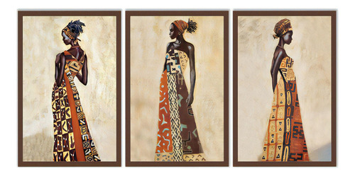 Quadro Decorativo Africanas 3p Sem Moldura 115x57