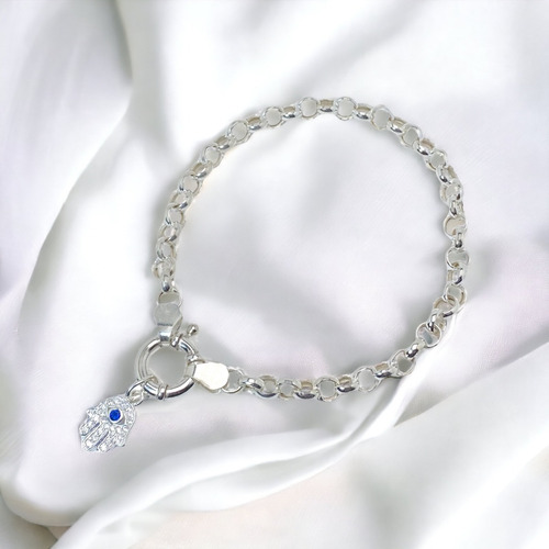 Pulsera Rolo Con Dije Mano De Fátima Plata 925