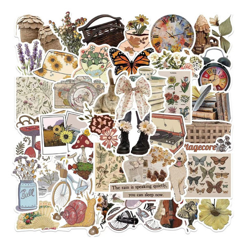 Vintage Scrapbook 50 Stickers Vs Agua De Pvc Calcomanias