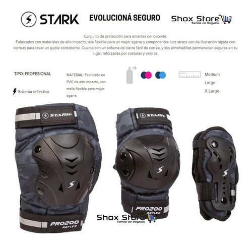 Imagen 2 de 6 de Kit Protecciones Profesionales Adulto Roller Skate Stark Pro