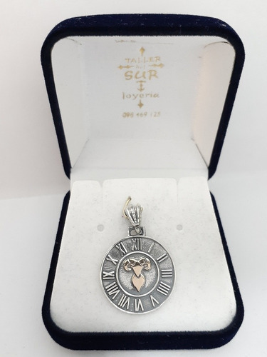 Medalla Plata Y Oro Diseño Reloj Zodíaco Signo Aries 