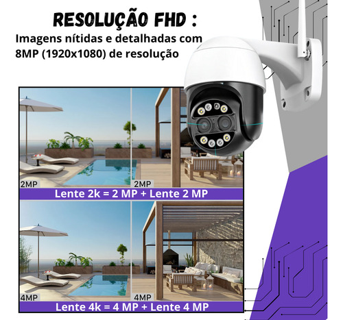 Kit 2 Câmera Ip Wifi P. D'agua Fhd 8mp 4k 8x Zoom Híbrido