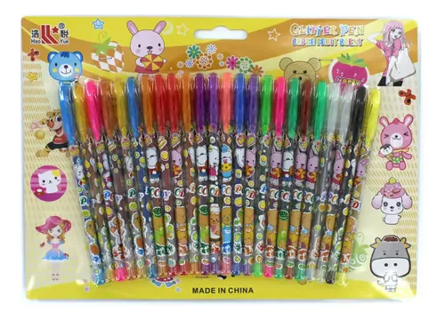 24 Pluma Tinta Gel Tipo Kawaii Escolar Colores Glitter 1.0mm