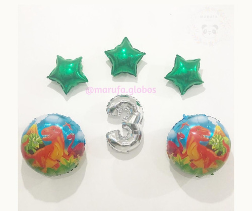 Combo De Globos Dinosaurio 2 Círculos 45cm + Número + 3 Est