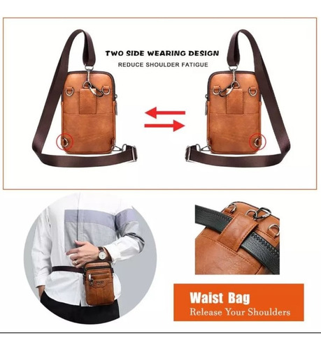 Pechera Crossbody Bolso Piel Diseño Chico Naranja Oscuro