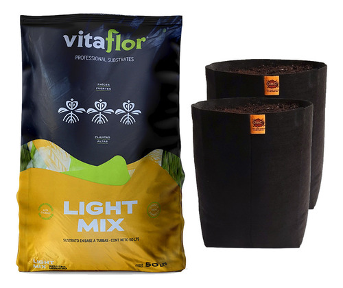 Sustrato Vitaflor Lightmix 50lt Con Maceta Tela Omg 25lt 2u