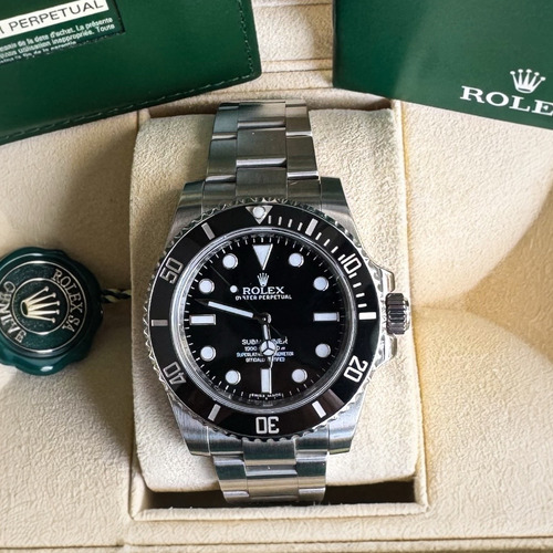 Rolex Submariner Cerâmica , No Date , 40mm , Aço E Completo! Prateado Preto Preto