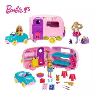 Muñeca Barbie Camper Chelsea Casa, Coche Campamento +10 Pzas