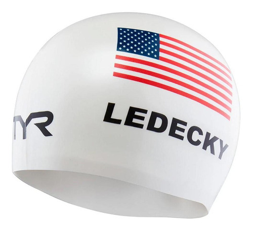 Touca De Natação Adulto Silicone Usa Katie Ledecky Tyr Cor Branco