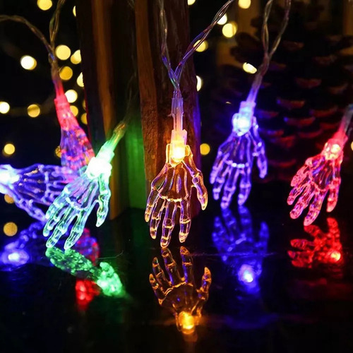 Luz Cadena Halloween 10ft 20leds Mano Esqueleto Transparente