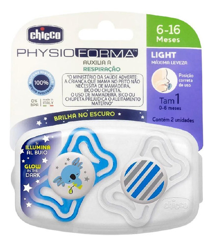 Kit 2 Chupetas Physio Light 6 A 16m Coala Azul Chicco