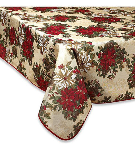 Mantel Rectangular Beige Con Diseño De Jardín De Flores