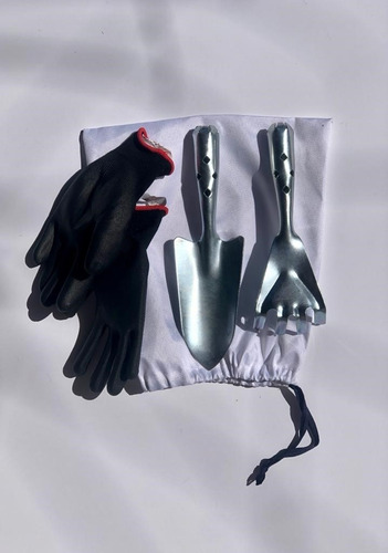 Set Herramientas De Jardineria Guantes Pala Rastrillo Acero