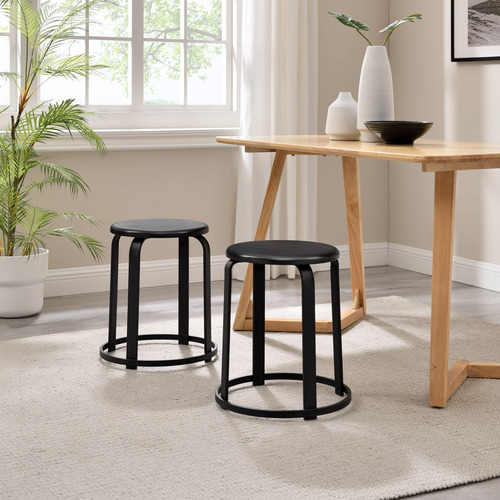 Walker Edison Hayes Modern Curved Metal And Solid Wood Stool