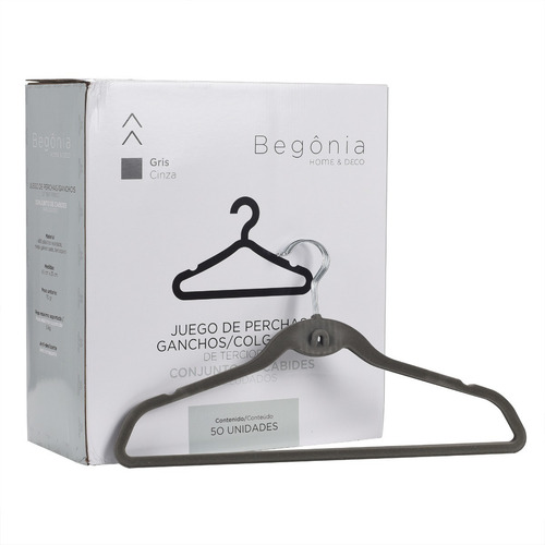 Imagem 1 de 8 de 50 Cabides Slim Finos Veludo Antideslizantes Cinzas Begônia