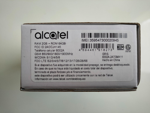 Alcatel 1v 6002a Gris Telcel Nuevo