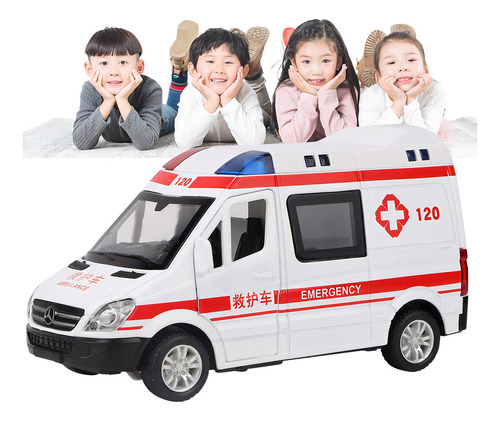 Modelo De Ambulancia, Modelo De Ambulancia De Rescate, Modelo Fundido A Presión, Equipado Con Luces Led, Juguete De Tracción De Metal Con Sonido Para Ambulancia, Juguete Para Niños