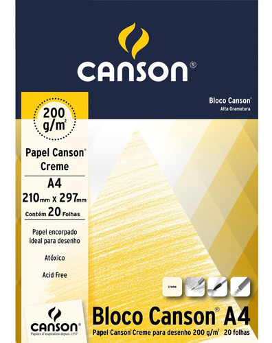 Bloco Papel Canson Desenho Creme 200g A4 20 Folhas