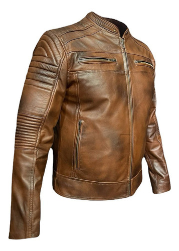 Chamarra Piel Moderna Caballero Casual Bitono Ramess