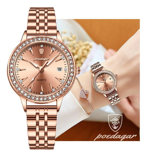 Reloj De Cuarzo Para Mujer Con Diamantes De Lujo En Oro Rosa