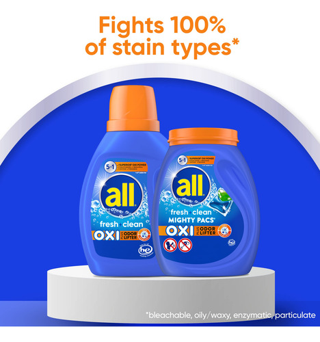 Laundry Detergent Pacs All Fresh Clean Oxi Odor Lifter 60ct