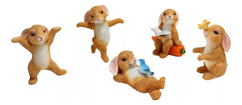 5 Piezas Lindo Conejo De Resina Pascua Miniat Decoración Ani
