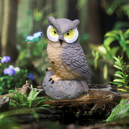 Búho Paisaje Jardín Decoración Miniatura Búho Gris