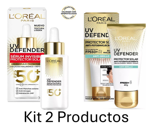 Kit Uv Defender Protector Solar Sérum Y Crema Anti-brillo