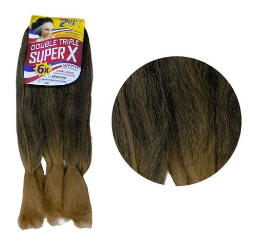 Apliques de cabelo sintético Zhang Hair estilo entrelace, castanho medio/mel de 126cm - 6 mechas por pacote