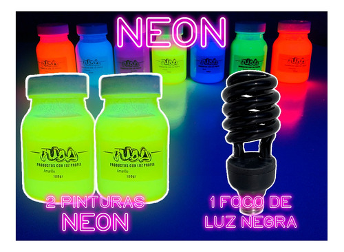 Pintura Neon Fuba 100gr 2pzas + 1 Foco De Luz Negra