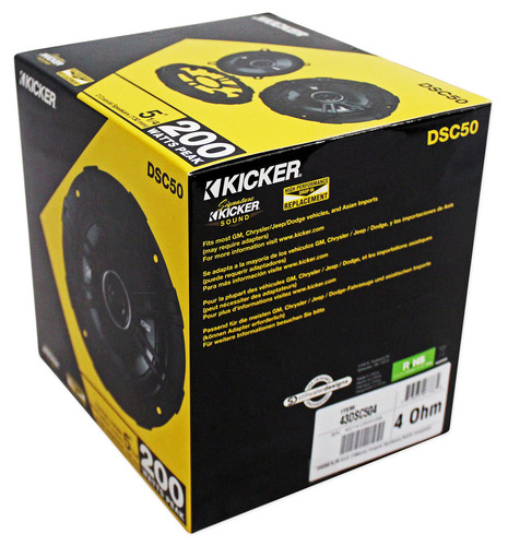Alto-falantes Kicker de 5,25 polegadas 43dsc504 Dsc504 Dsc50 Ds Series 200w Max 50w Rms 2 vias, preto, cor preta, 2