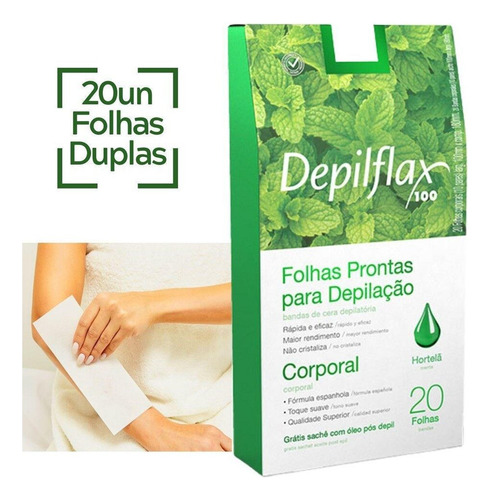 10cx Folhas Prontas Depilação Corporal Depilflax Hortelã 20u
