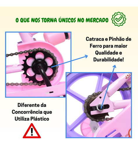 Bicicleta Infantil Aro 12 Com Rodinhas 2 A 6 Anos Bike Rosa Menina Com Rodinhas Freio E Regulagem Premium Brinquedo Presente Onlybike