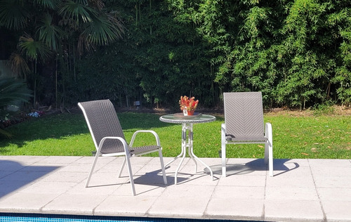 Juego Balcon Jardin Mesa 60 Cm Y 2 Sillones Estructura Blanco