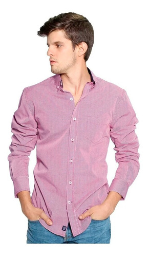 Camisa Hombre Casual Regular Fit Moda Manga Larga Rojo