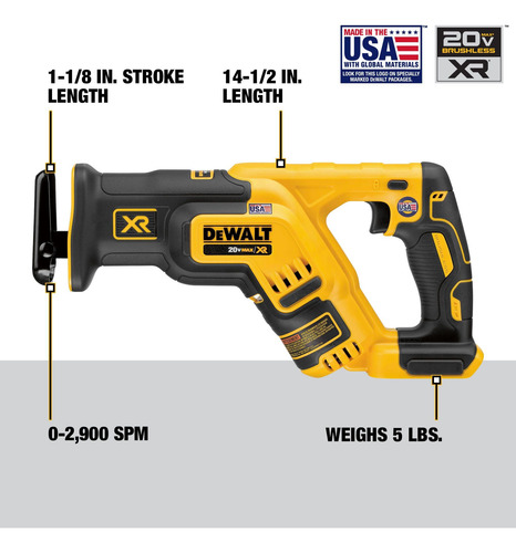 Sierra Recíproca Dewalt Max Xr Inalámbrica Dcs367b De 20 V