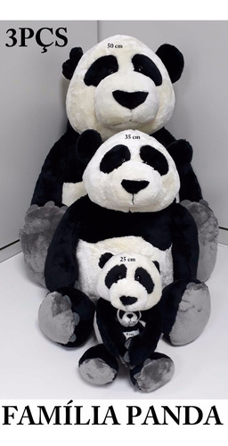 Familia Panda Bicho De Pelúcia 3 Pçs Alto Padrão Qualidade