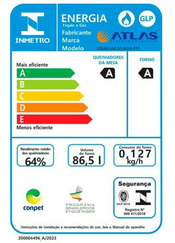Fogão 5 Bocas Preto Com Mesa Inox Atlas Agile Up Bivolt