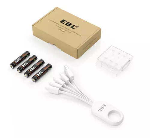 EBL Baterías de litio AAA recargables 1.5V AAA Batería 900mWh USB Baterías  recargables - Paquete de 4