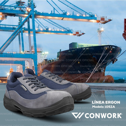 Imagen 9 de 10 de Calzado Conwork Ergon 105za Nobuck Gris Doble Frontura Azul