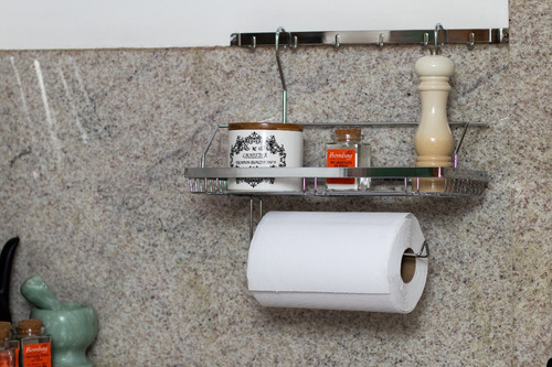 Imagem 2 de 9 de Suporte Porta Condimento E Papel Toalha + Barra De Metal